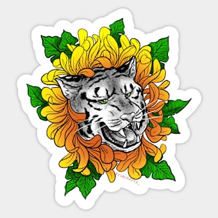 tiger + flower (yellow) Sticker